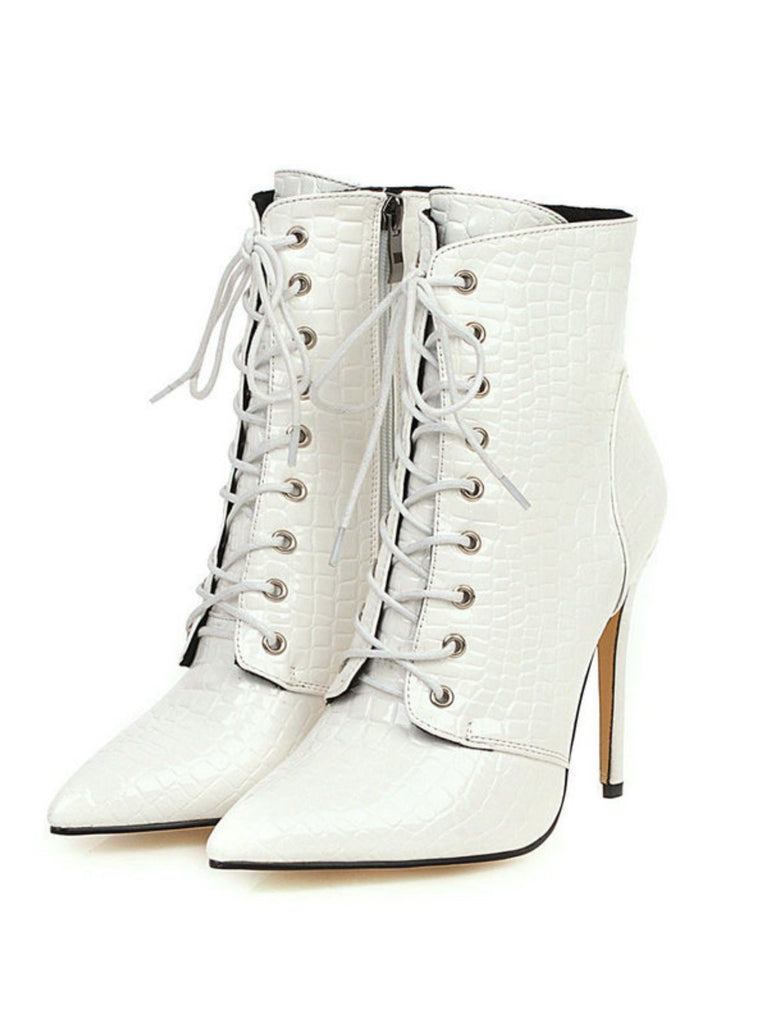 Kunstkrokodil Leder Schnürung Mitte der Wade Stiefel