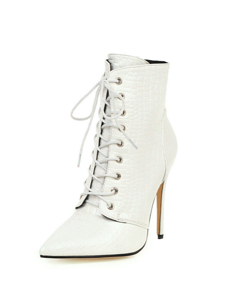 Kunstkrokodil Leder Schnürung Mitte der Wade Stiefel