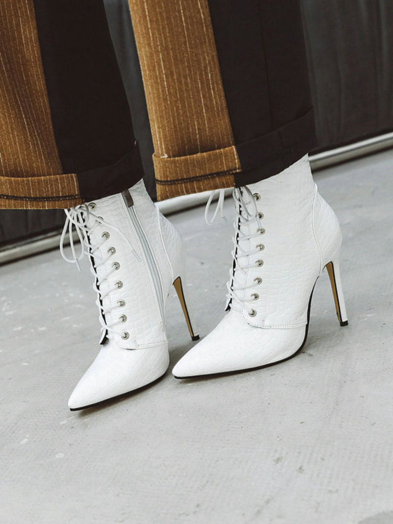 Kunstkrokodil Leder Schnürung Mitte der Wade Stiefel