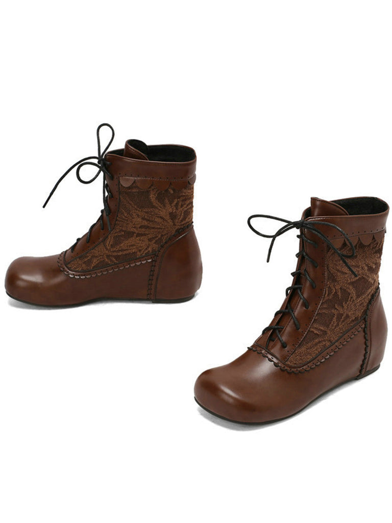 Vintage Stickerei Schnürung Innere Ferse Stiefel