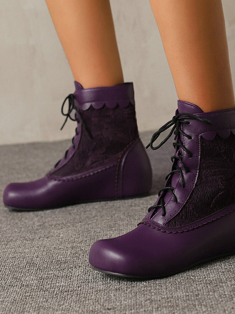 Vintage Stickerei Schnürung Innere Ferse Stiefel