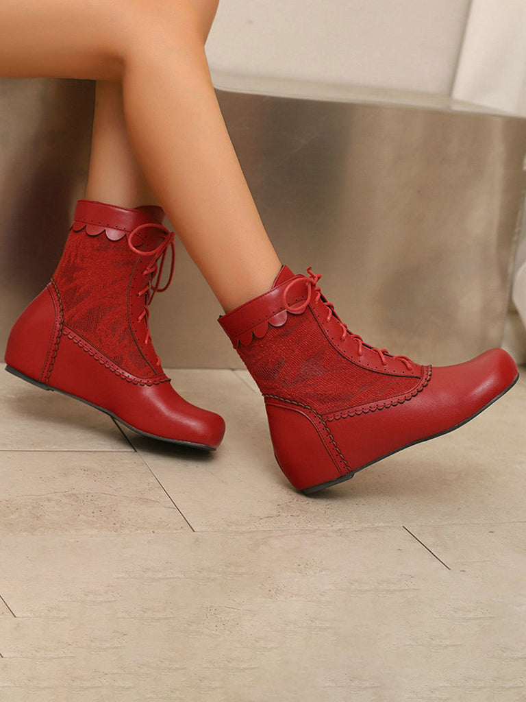 Vintage Stickerei Schnürung Innere Ferse Stiefel