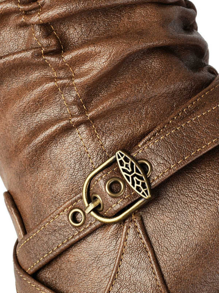 Vintage Solide Schnalle Gerüscht Klobige Absätze Stiefel