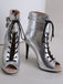 Metallisch Offene Spitze Stiletto Kordelzug Halbhohe Stiefel