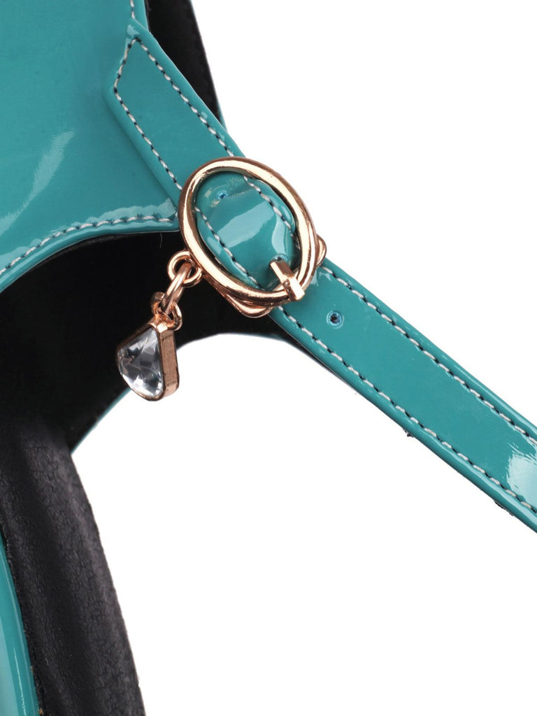 Vintage Lackleder Knöchelriemen Block Absatz Pumps