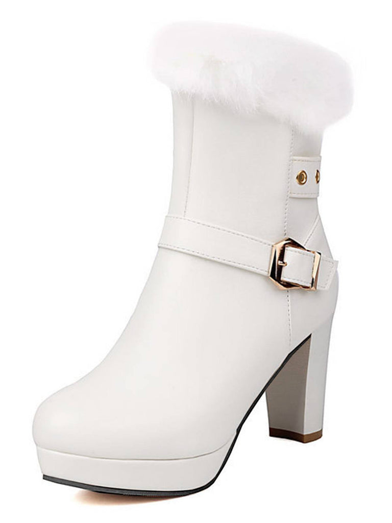 Vintage Kunstpelz Schnalle High Heel Stiefel