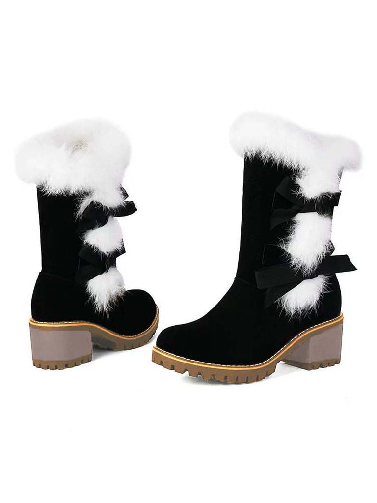 Vintage Plüsch Zierleiste Bogen Klobiger Absatz Stiefel