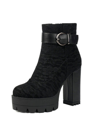 Vintage Spitze Klobiger Absatz Plattform Knöchel Stiefel