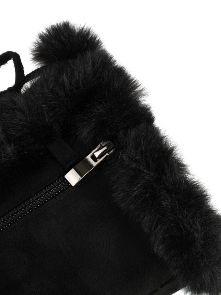 Vintage Kunstpelz Runden Zehe Hoher Absatz Stiefel