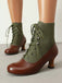 Vintage Farbblock Schnürung Viktorianisch Kurze Stiefel