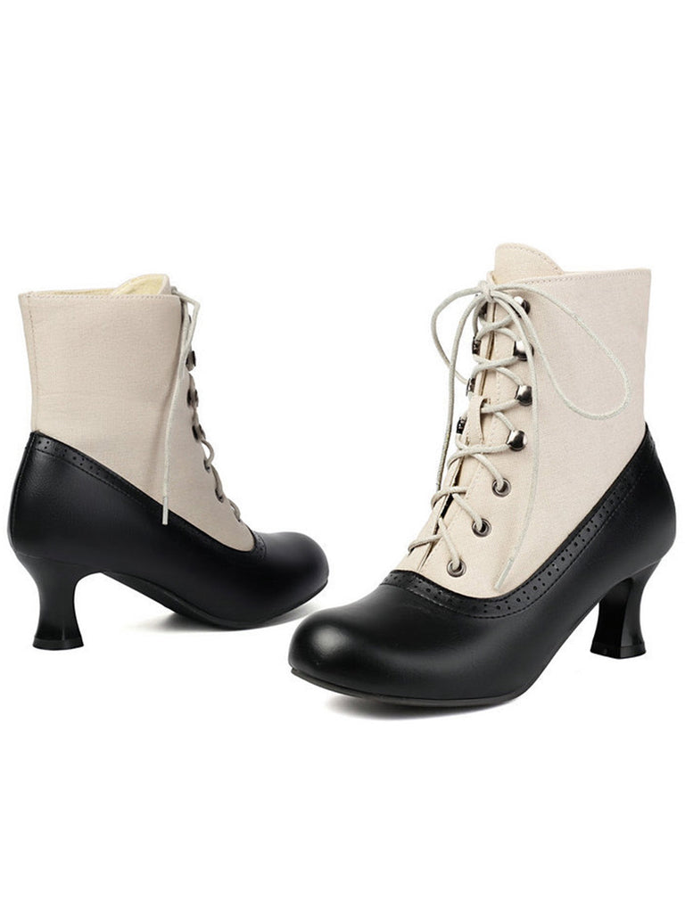 Vintage Farbblock Schnürung Viktorianisch Kurze Stiefel