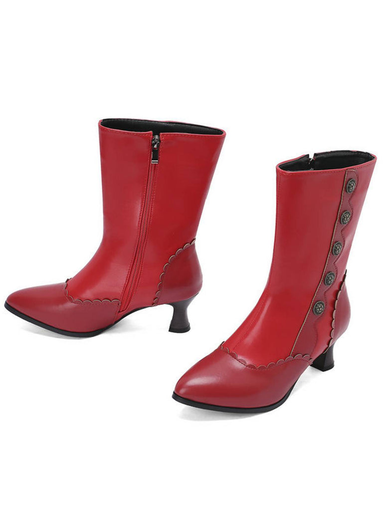 Vintage Leder Wildleder Taste Halbhoher Wade Stiefel