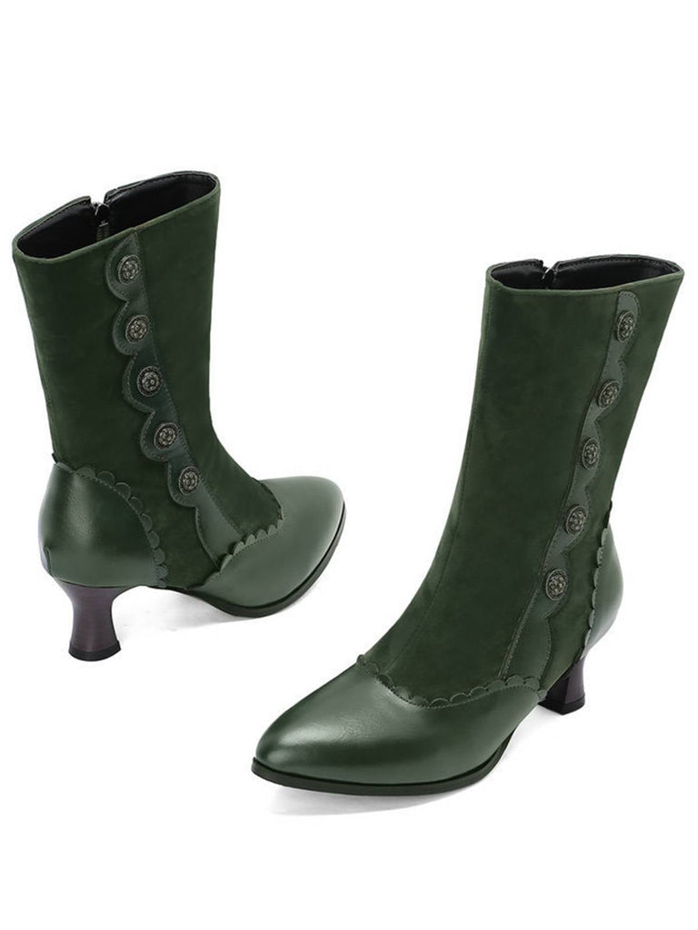 Vintage Leder Wildleder Taste Halbhoher Wade Stiefel