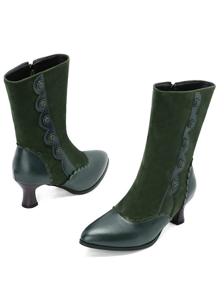 Vintage Leder Wildleder Taste Halbhoher Wade Stiefel