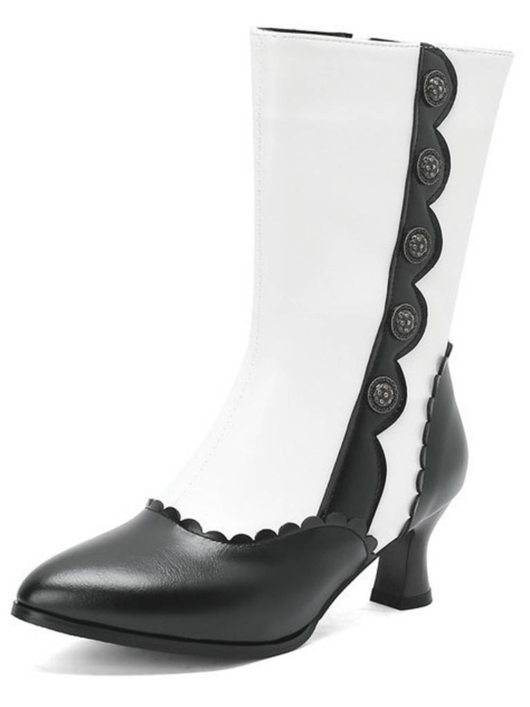 Vintage Leder Wildleder Taste Halbhoher Wade Stiefel