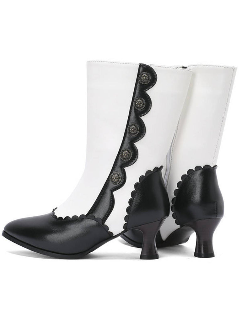 Vintage Leder Wildleder Taste Halbhoher Wade Stiefel