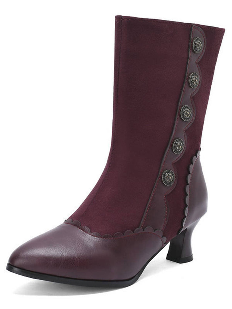 Vintage Leder Wildleder Taste Halbhoher Wade Stiefel