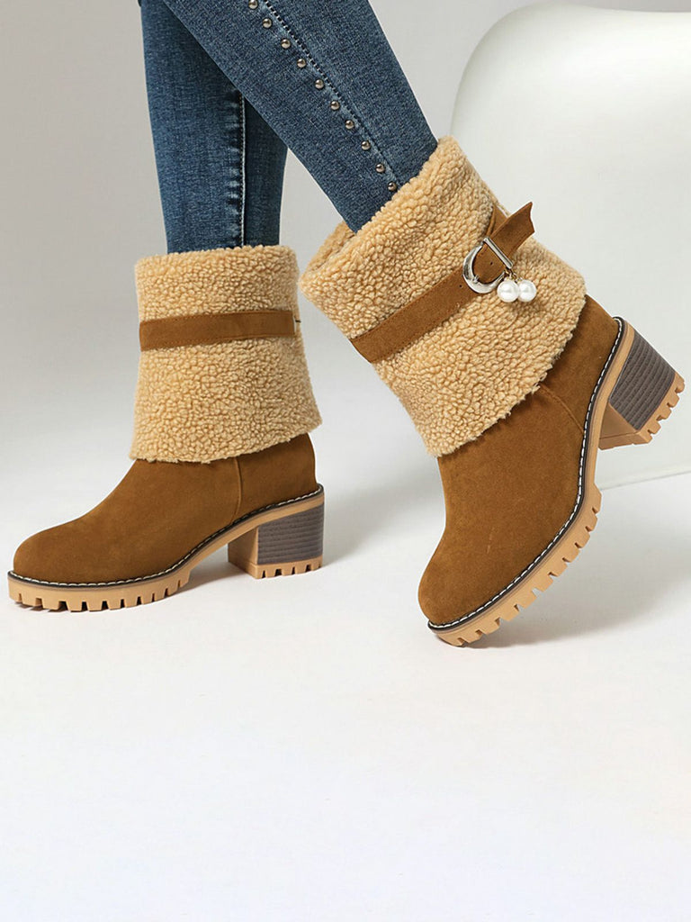 Vintage Perle Samt Polar Vlies Mitte-Kalb Stiefel