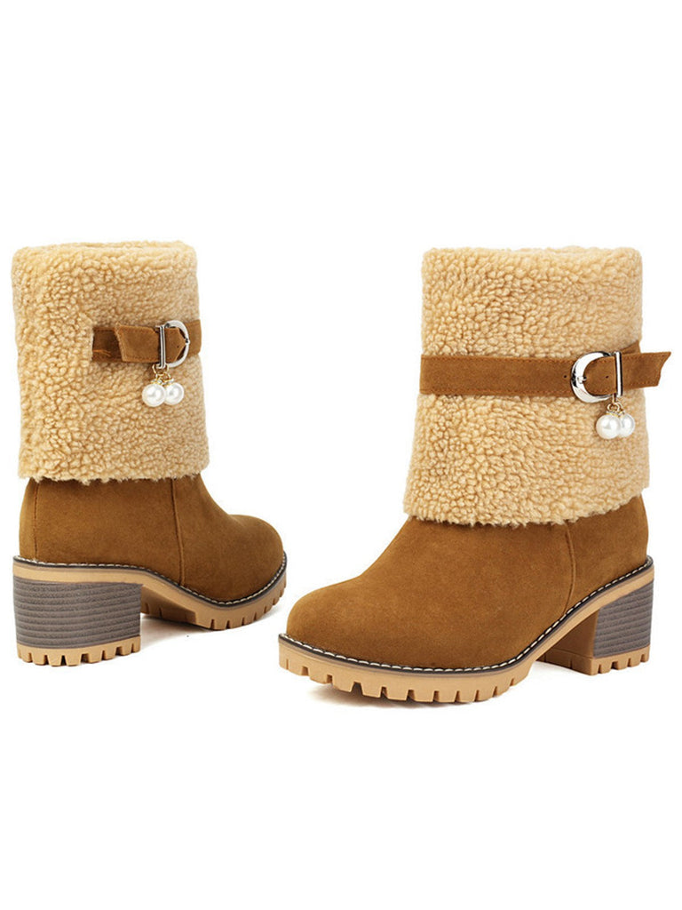 Vintage Perle Samt Polar Vlies Mitte-Kalb Stiefel