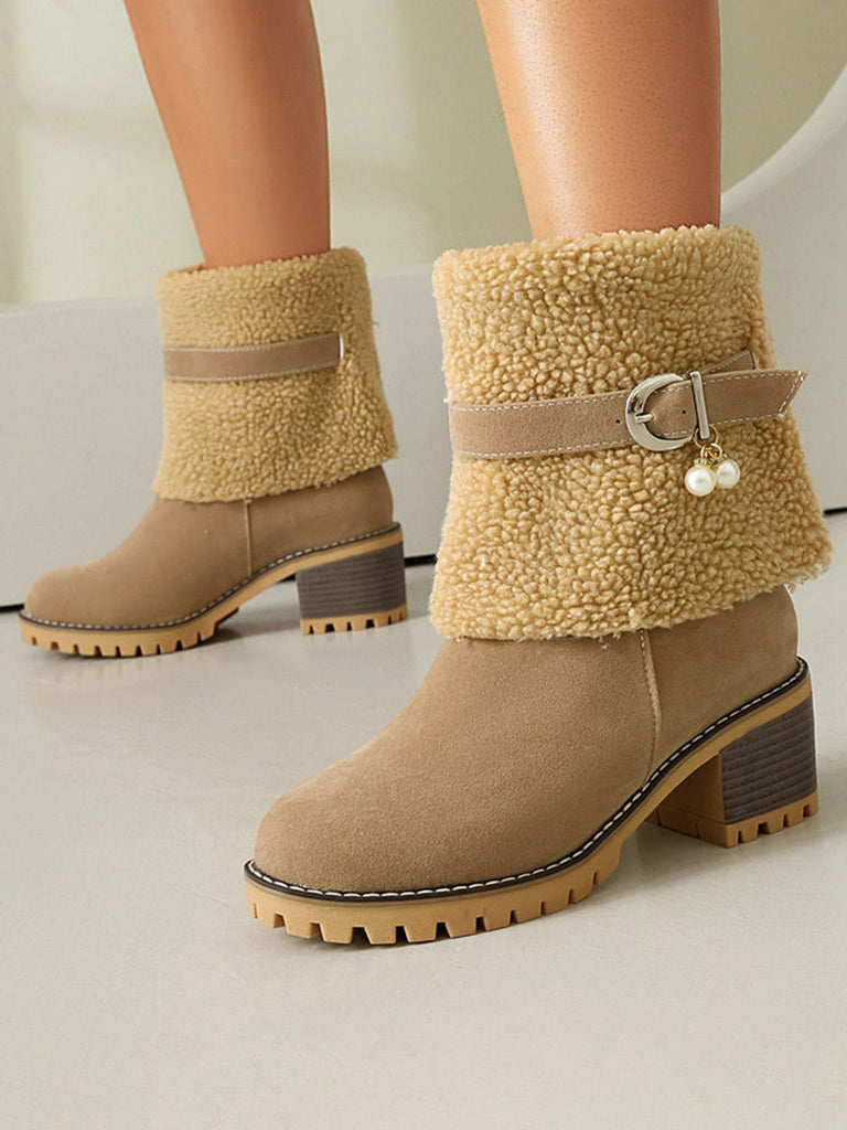 Vintage Perle Samt Polar Vlies Mitte-Kalb Stiefel