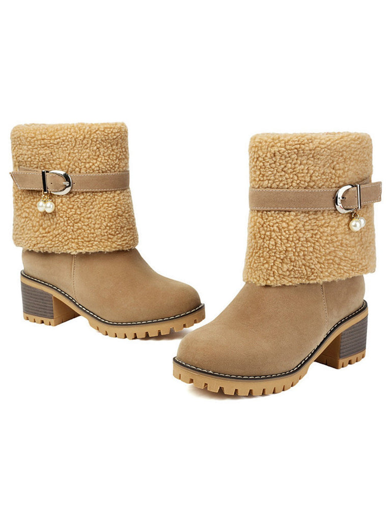 Vintage Perle Samt Polar Vlies Mitte-Kalb Stiefel