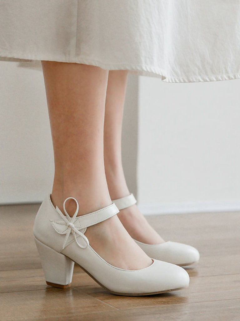 Retro Rundspitze Solide Bogen Blockabsatz Schuhe