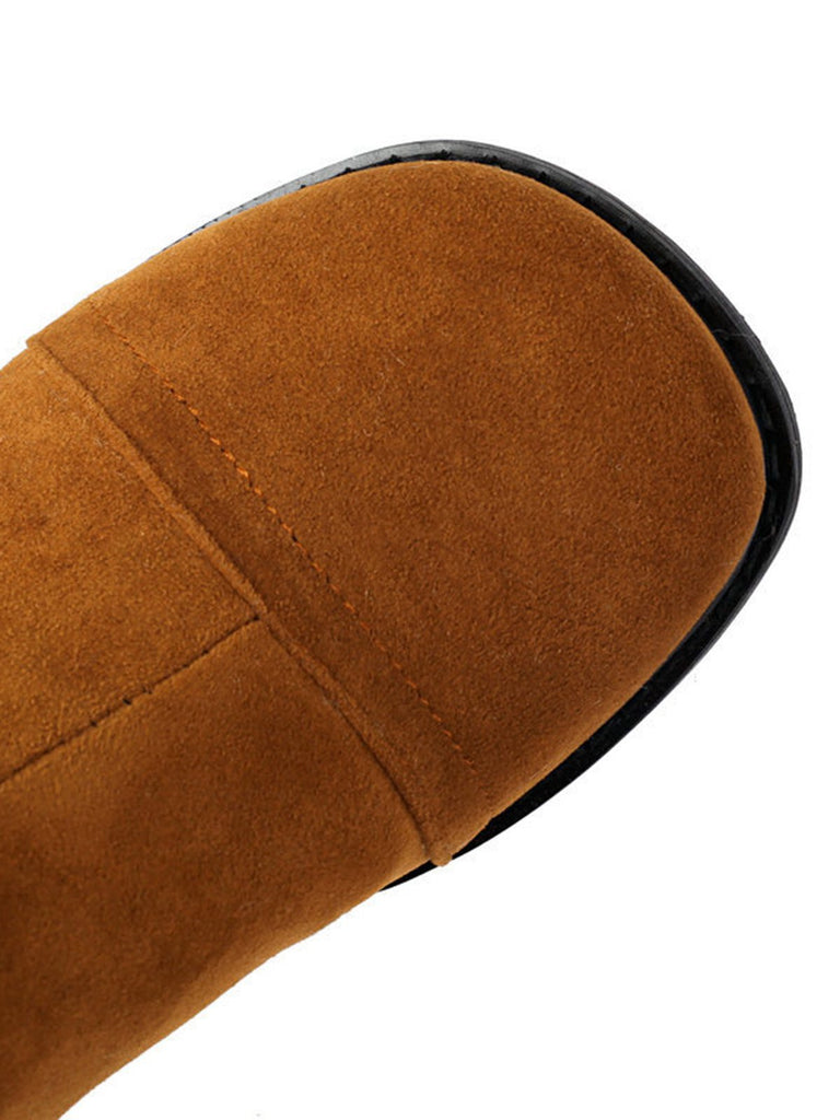 Vintage Kontrastiert Wildleder Plüsch Klobig Stiefel