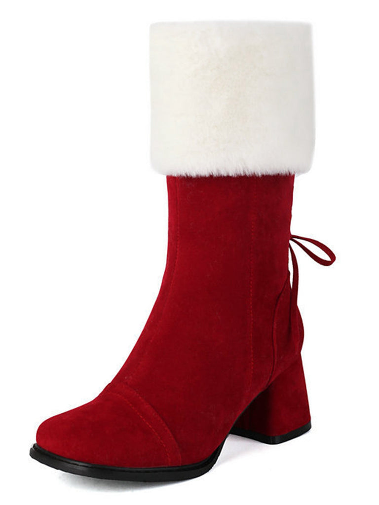 Vintage Kontrastiert Wildleder Plüsch Klobig Stiefel