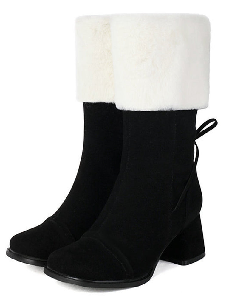 Vintage Kontrastiert Wildleder Plüsch Klobig Stiefel