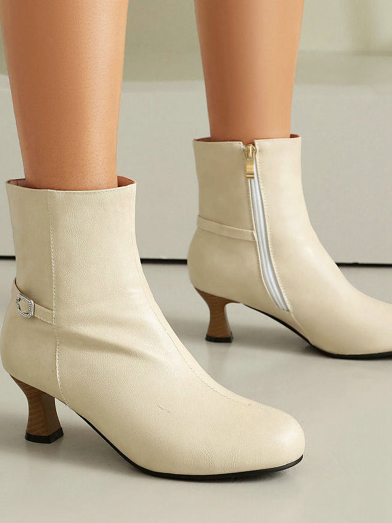 Retro Solide Kunst Leder Seiten Reißverschluss Knöchel Stiefel