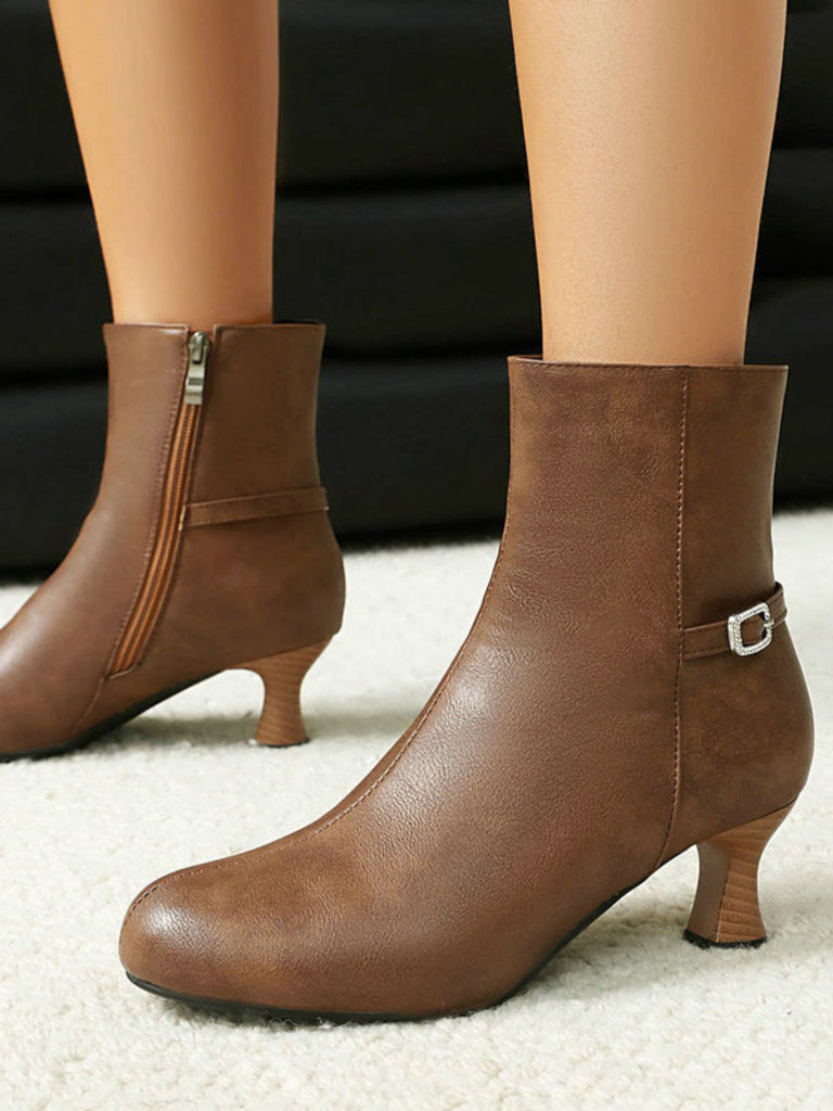 Retro Solide Kunst Leder Seiten Reißverschluss Knöchel Stiefel