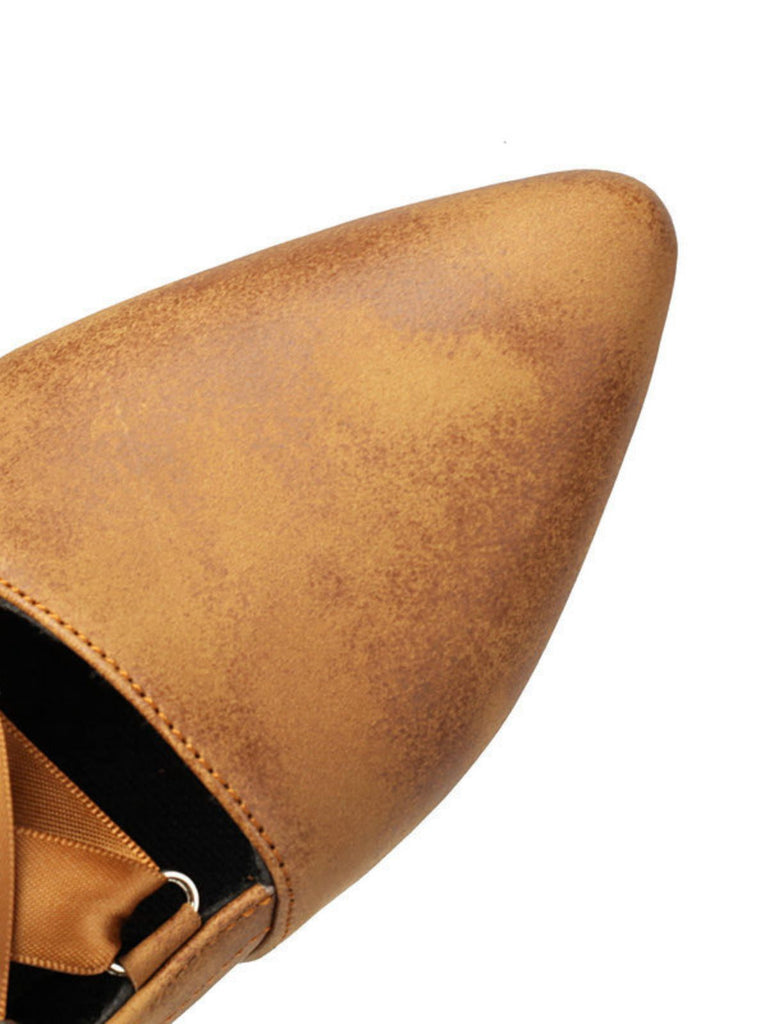 Retro Spitz Zehe Schnürung Kunst-Wildleder Hohl Aus Stiefel