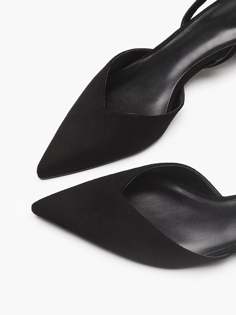 Spitz zulaufende Uni Slingback Träger Low Block Schuhe