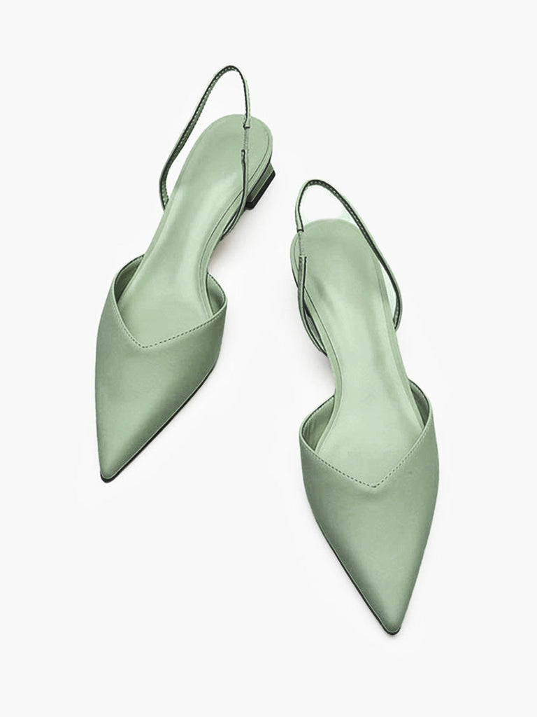 Spitz zulaufende Uni Slingback Träger Low Block Schuhe