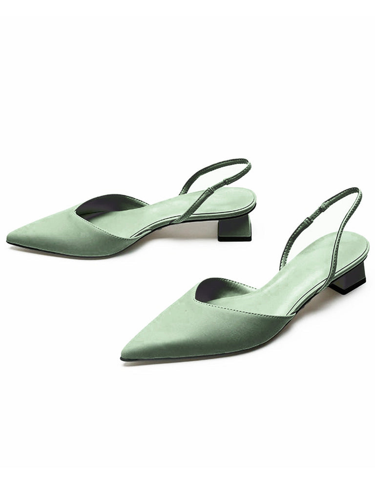 Spitz zulaufende Uni Slingback Träger Low Block Schuhe