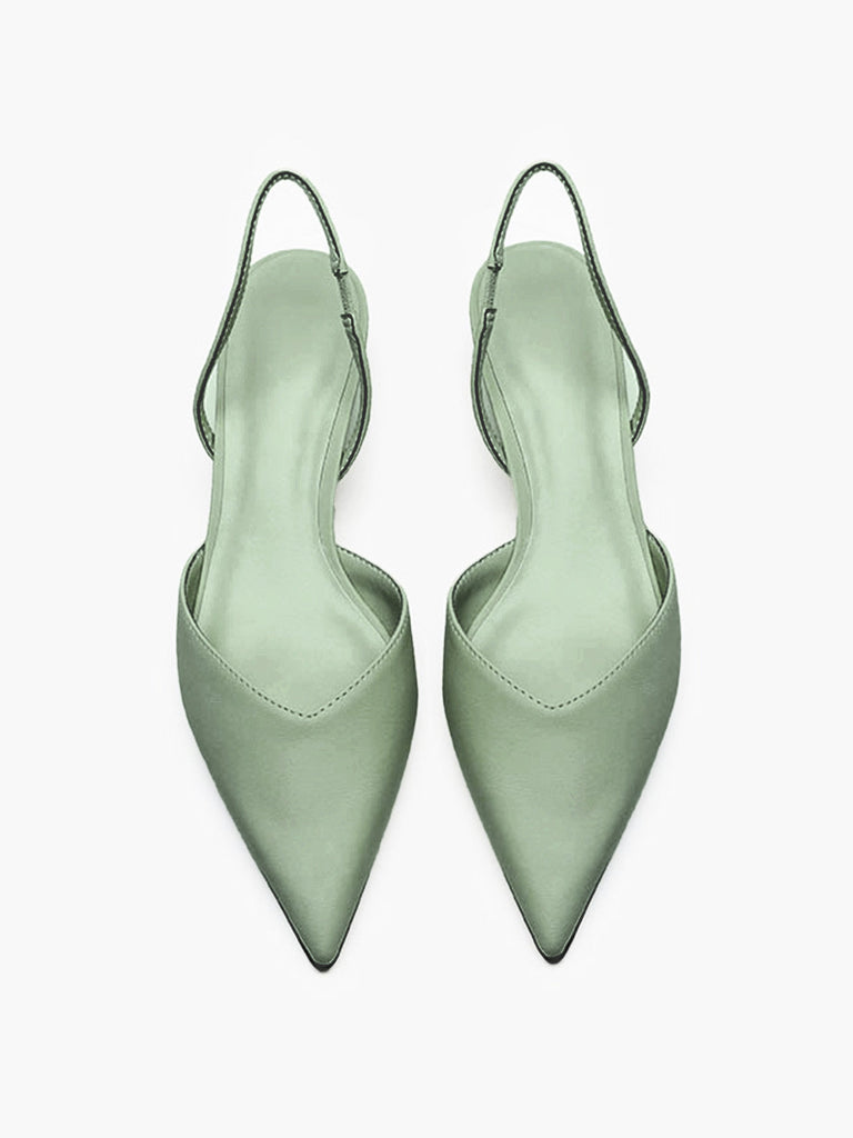 Spitz zulaufende Uni Slingback Träger Low Block Schuhe