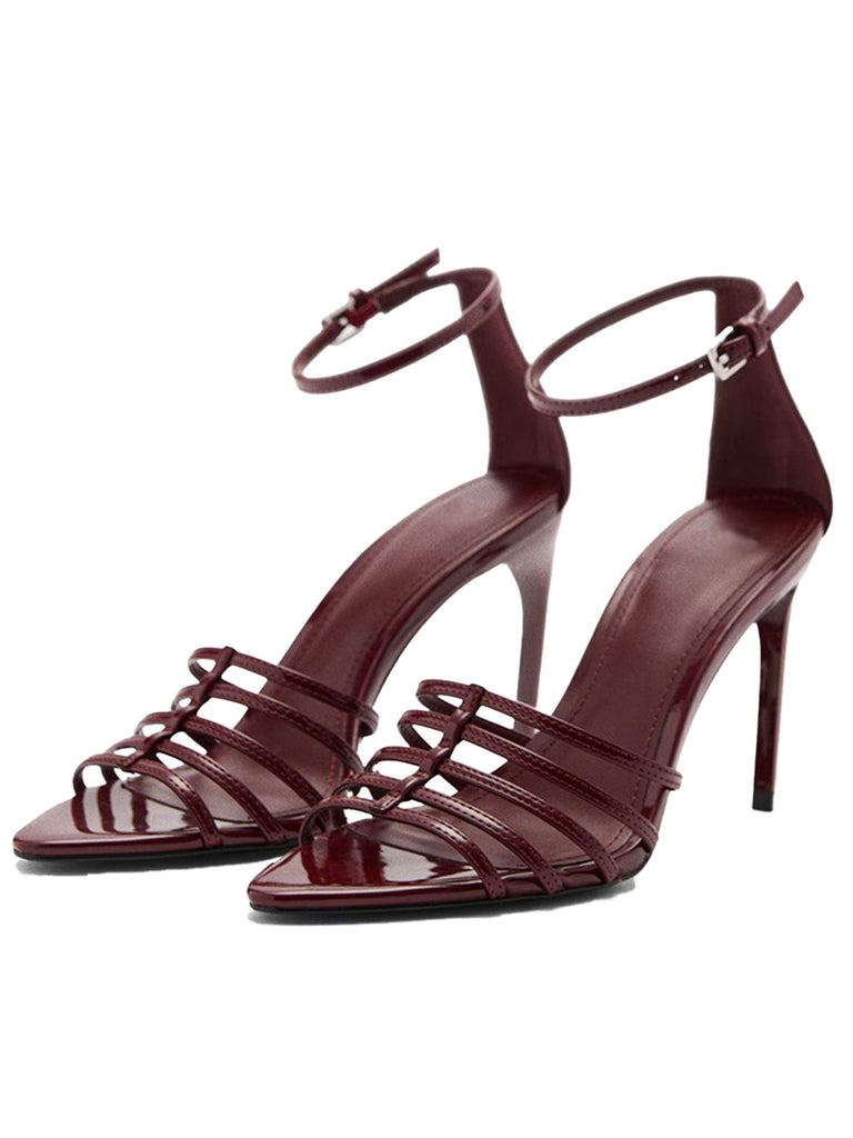 Weinrote Vintage Sandalen mit Spitz und High Heel