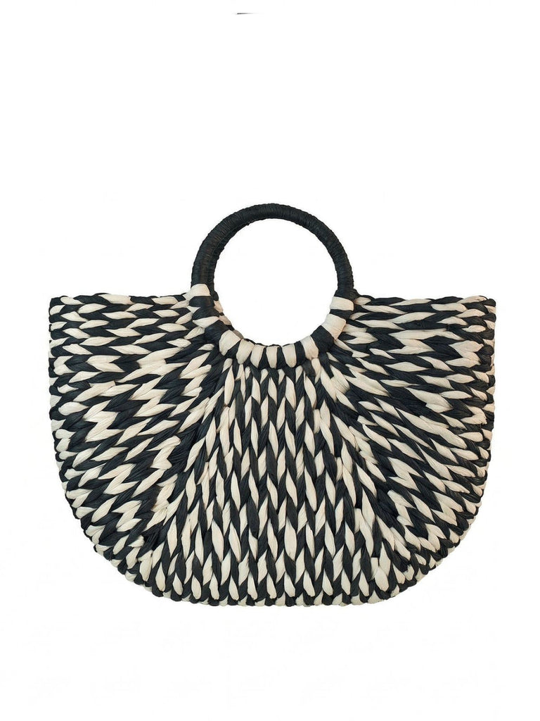 Vintage Handgewebt Stroh Strand Shopper