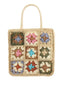 Cremefarbene Boho Tasche mit Häkelarbeit und Geflecht-Patchwork