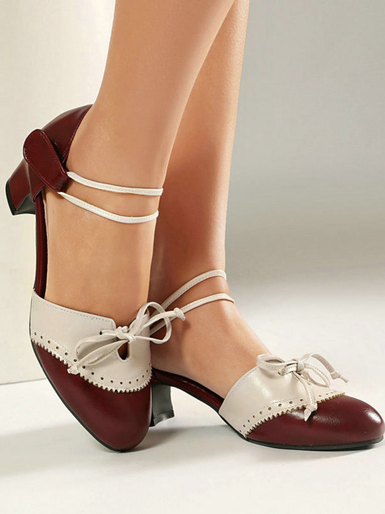 Zweifarbige Schleife Mary Jane Pumps mit Blockabsatz