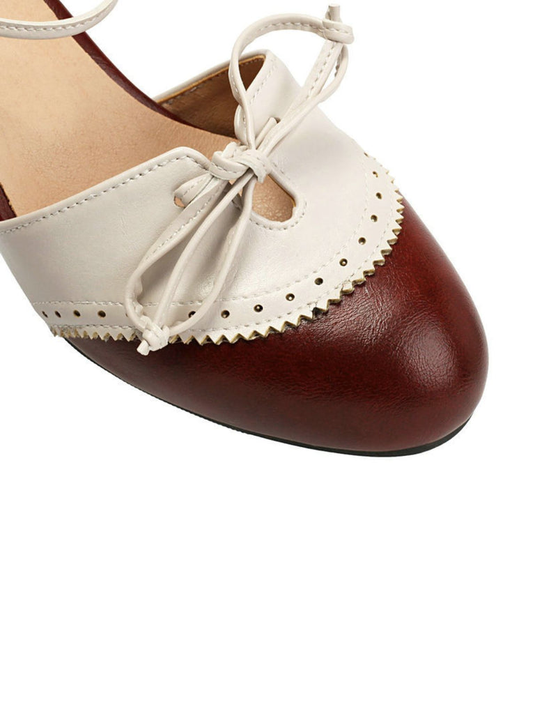 Zweifarbige Schleife Mary Jane Pumps mit Blockabsatz