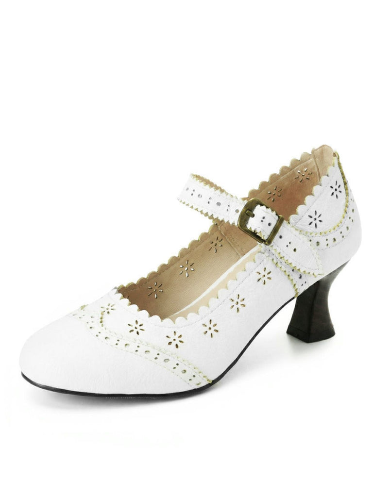 Vintage Brogue-Schuhe mit floralem Blumenmuster und klobigem Absatz, Größe 9