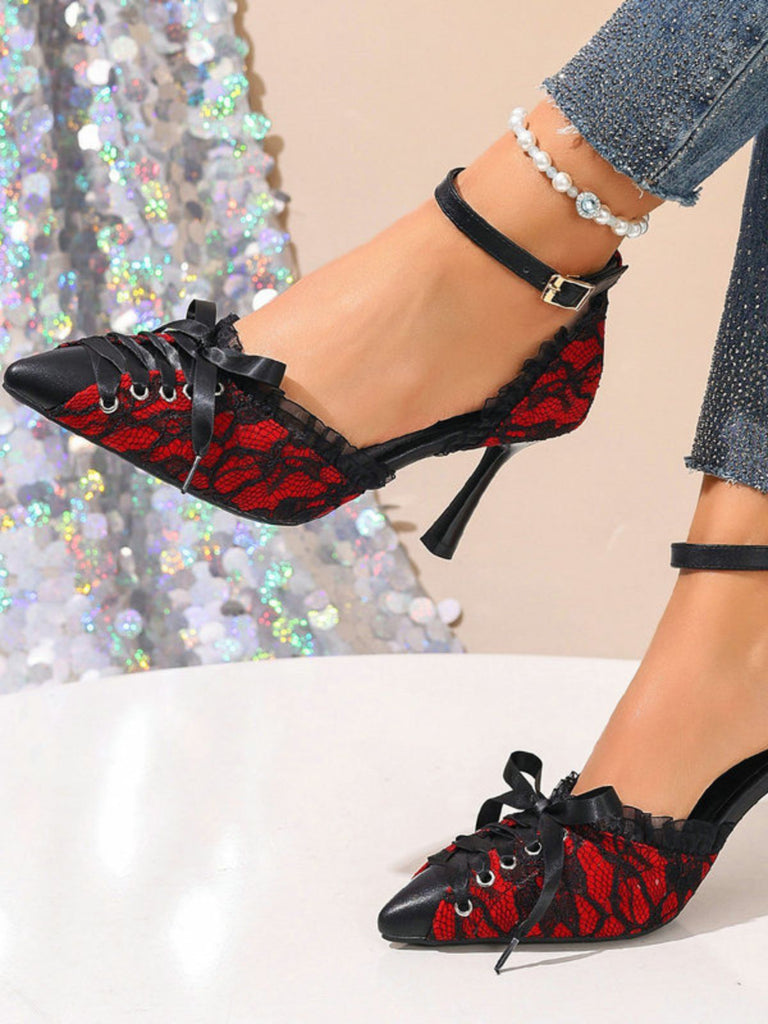 Gothic High Heels mit Blumen und Spitze