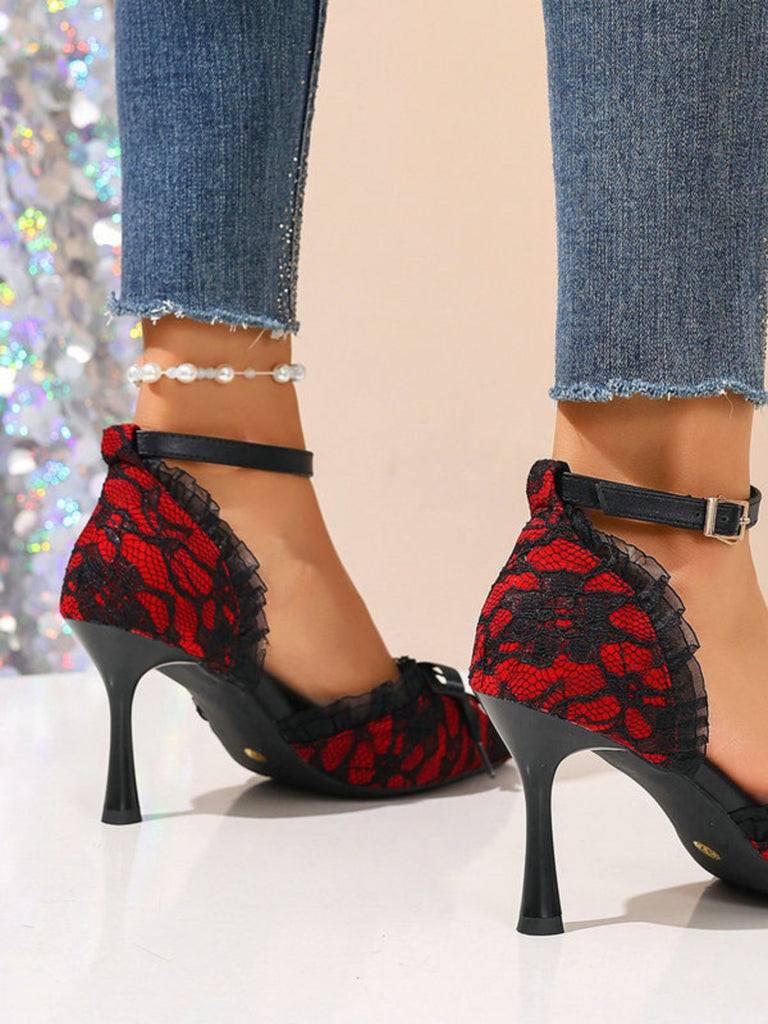 Gothic High Heels mit Blumen und Spitze