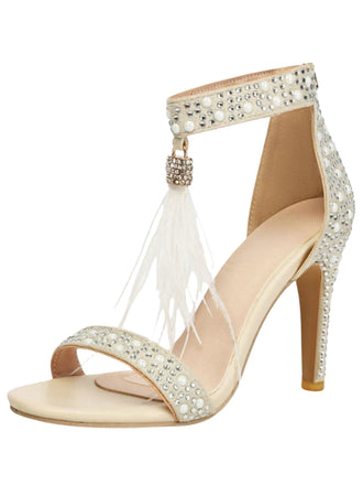 Beige Schuhe mit High Heel, Strass und Feather