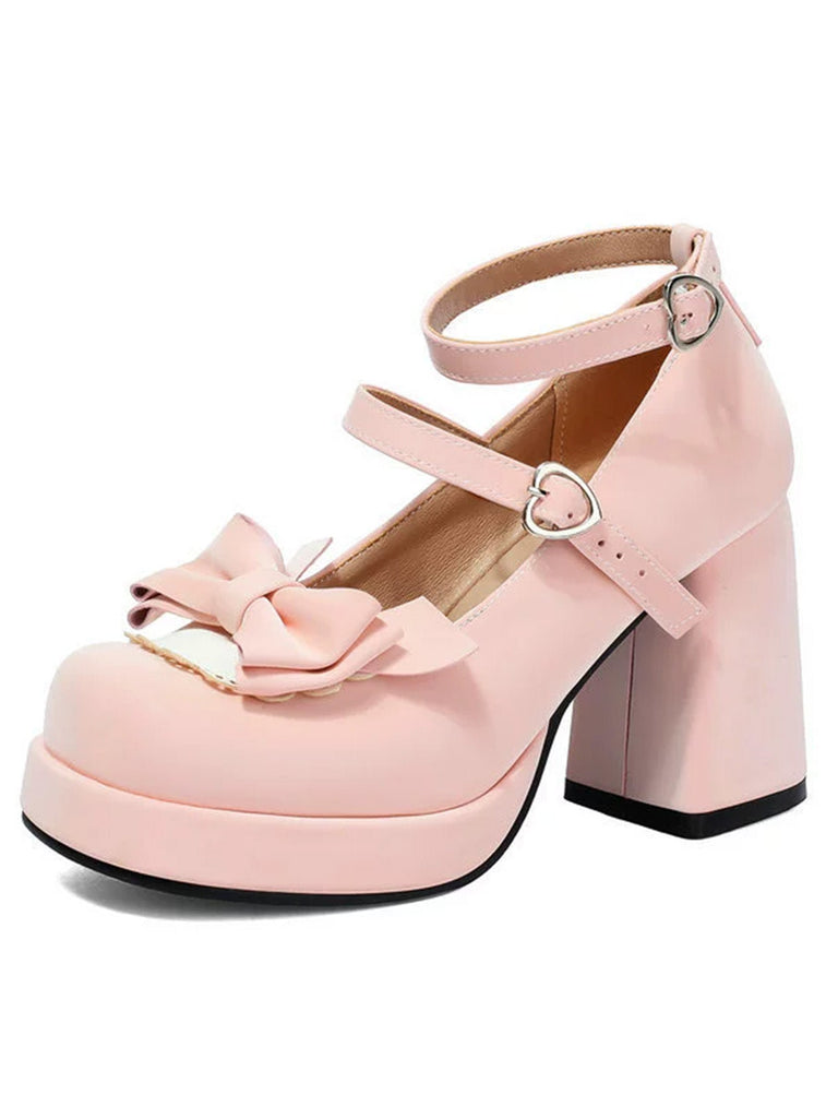 Vintage Mary-Jane Plateau-Pumps mit Schleife