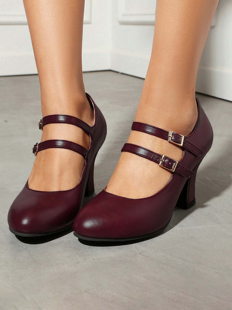 Lederne Mary-Jane Schuhe mit Blockabsatz