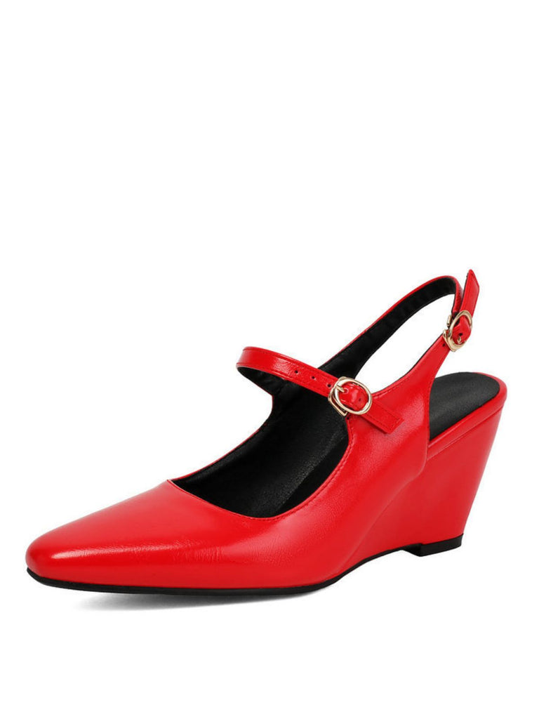 Leder-Schuhe mit Spitz und Wedge