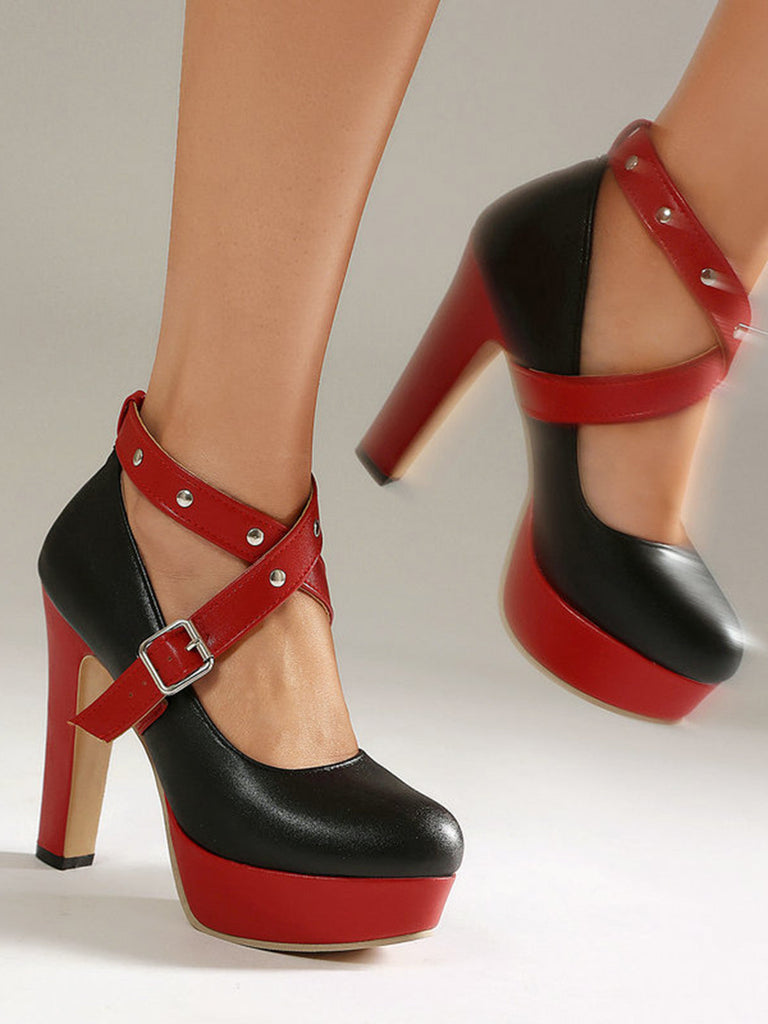 Vintage Pumps mit Farbblock und Mary Jane