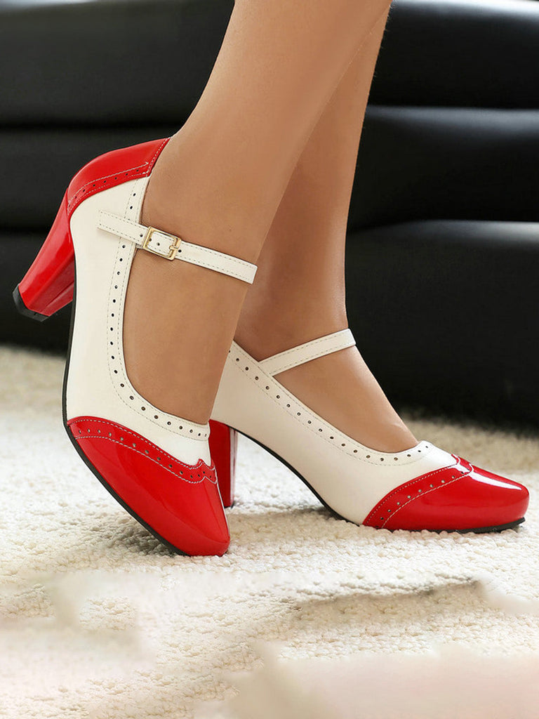 Leder-Schuhe mit Farbblock und Patent